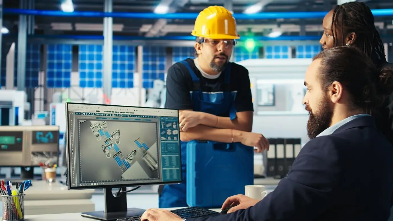 Der Manager einer Photovoltaikfabrik schickt einen Ingenieur, um die Energieproduktion zu verbessern.